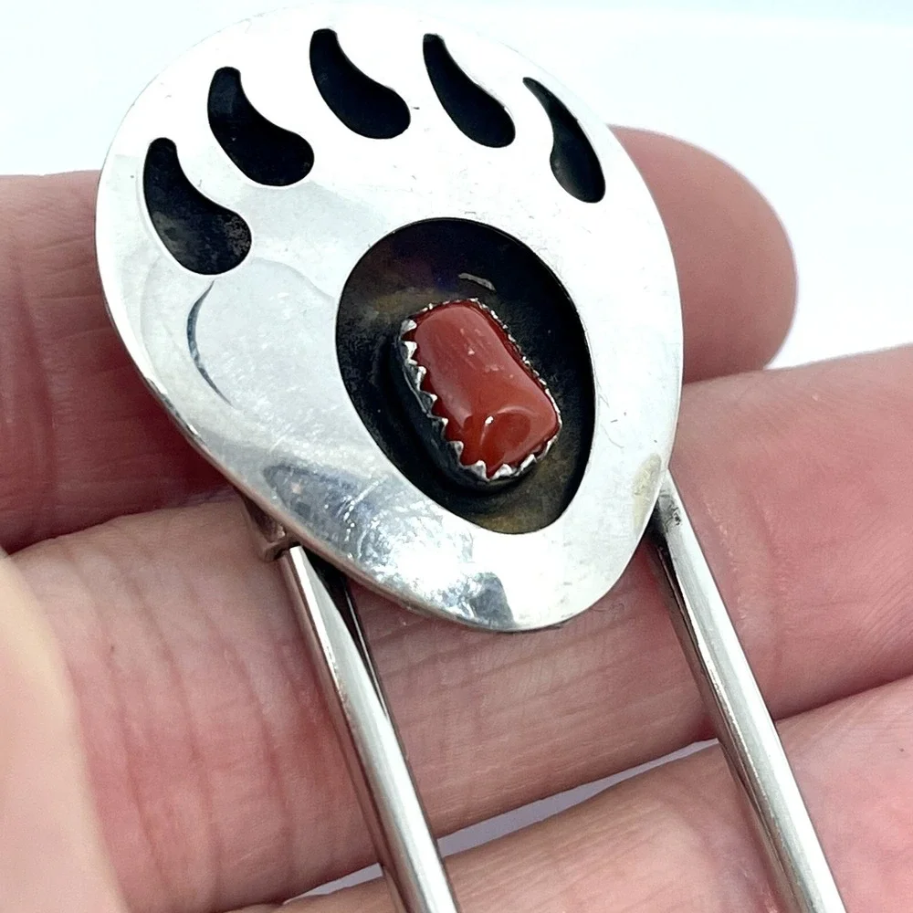 Giant Safety Pin Keyring Bear‎ Paw Print Coral Key Chain Navajo 4in Native USA
